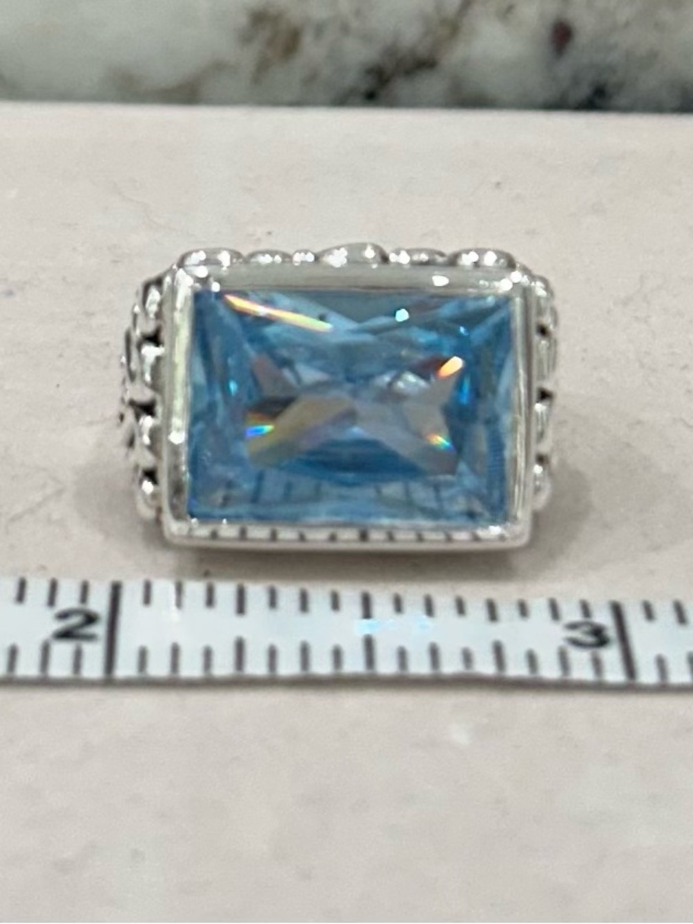 Barse Sterling Silver Ring with Light Blue Rectangular Gemstone - Picture 4 of 8